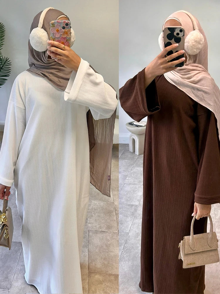 Corduroy Muslim Abaya Dress - Long Robe Kaftan for Women | Ramadan & Eid 2025