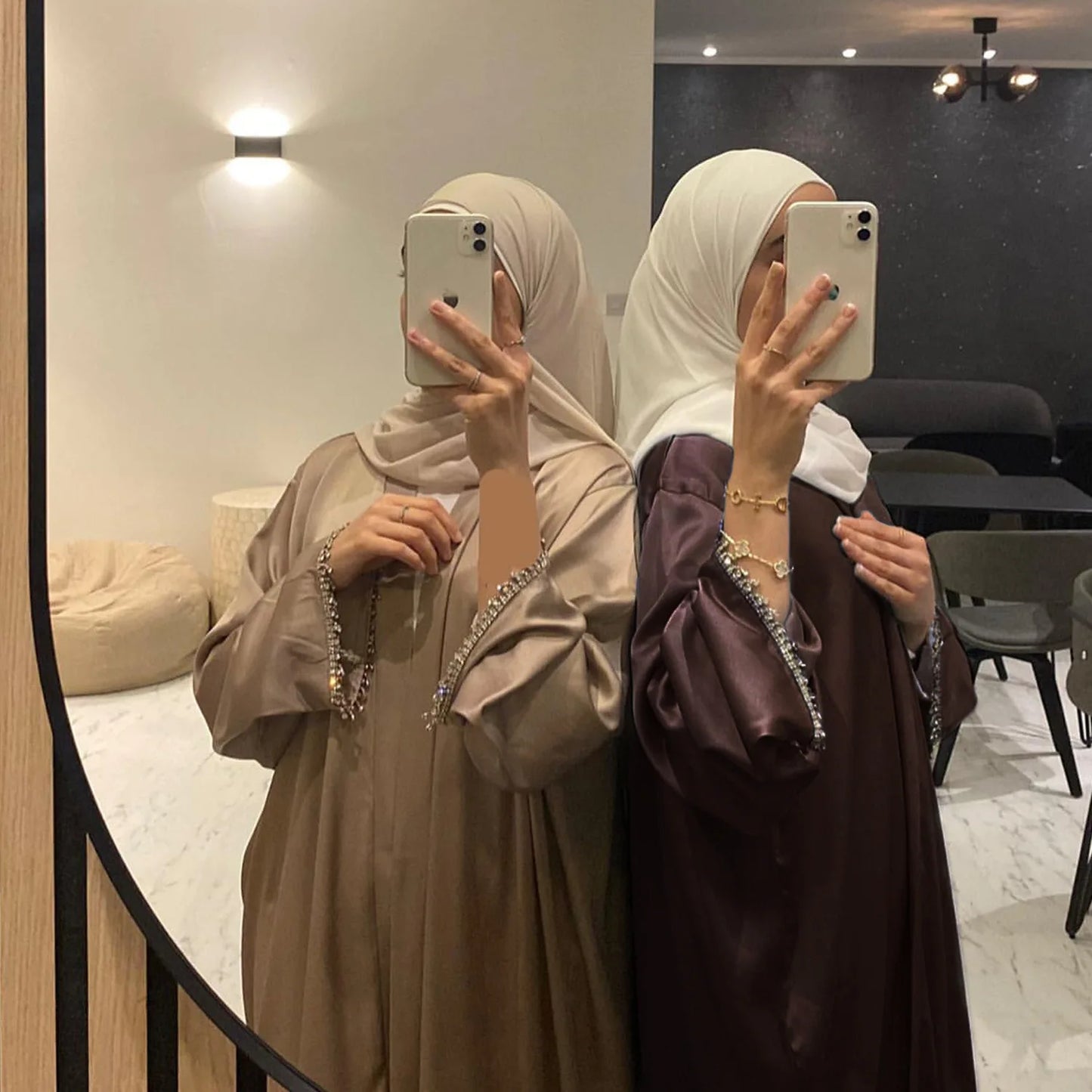 Nida 3-Piece Set with Crystal Chain - Elegant Evening Abaya