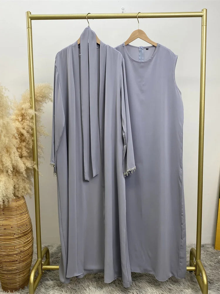 Nida 3-Piece Set with Crystal Chain - Elegant Evening Abaya