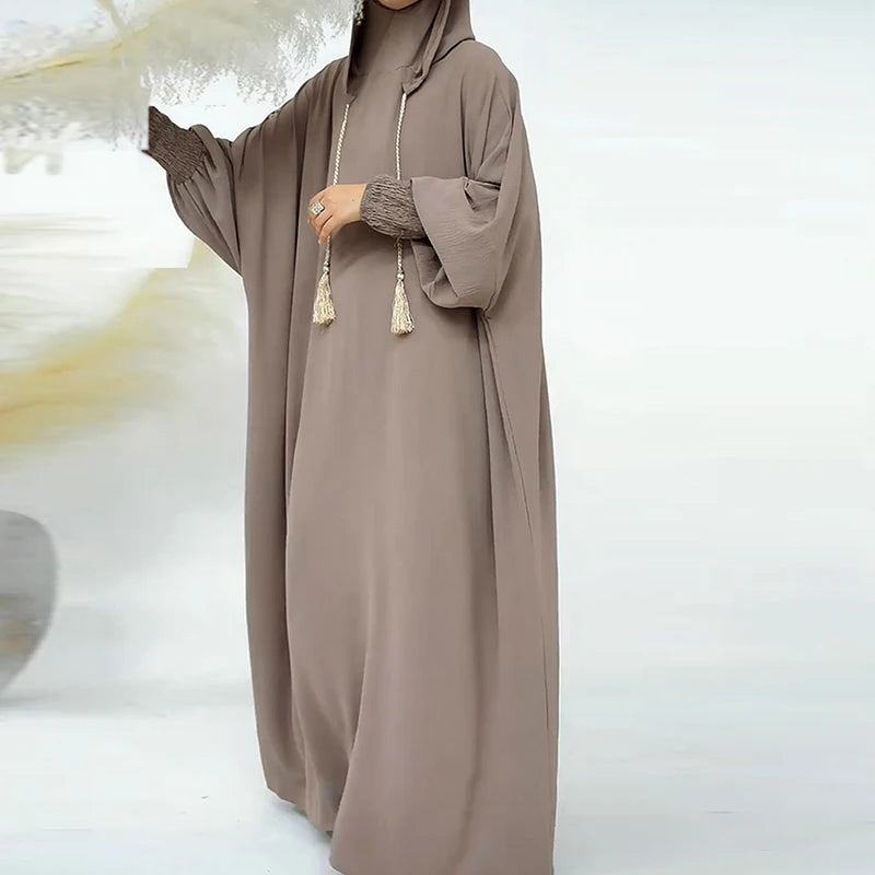 Premium Hooded Abaya Dress - Modest Islamic Clothing with Tassel Detail