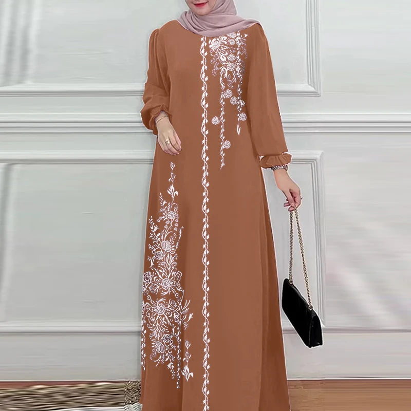 Bohemian Floral Maxi Dress - Elegant Muslim Abaya Kaftan