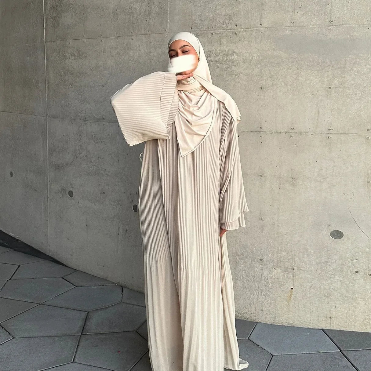 Pleated Flare Sleeve Abaya - Elegant Party Dress