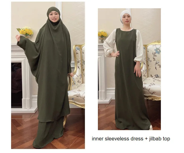 Long Khimar Prayer Set - 2 Piece Pullover Jilbab for Women