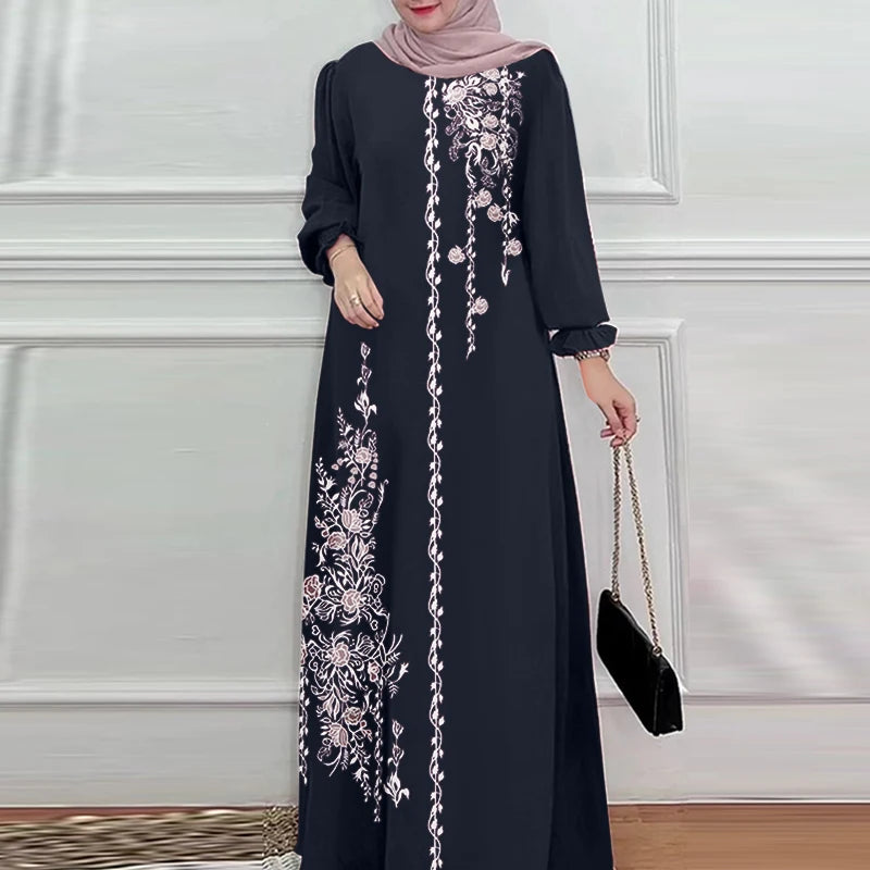 Bohemian Floral Maxi Dress - Elegant Muslim Abaya Kaftan