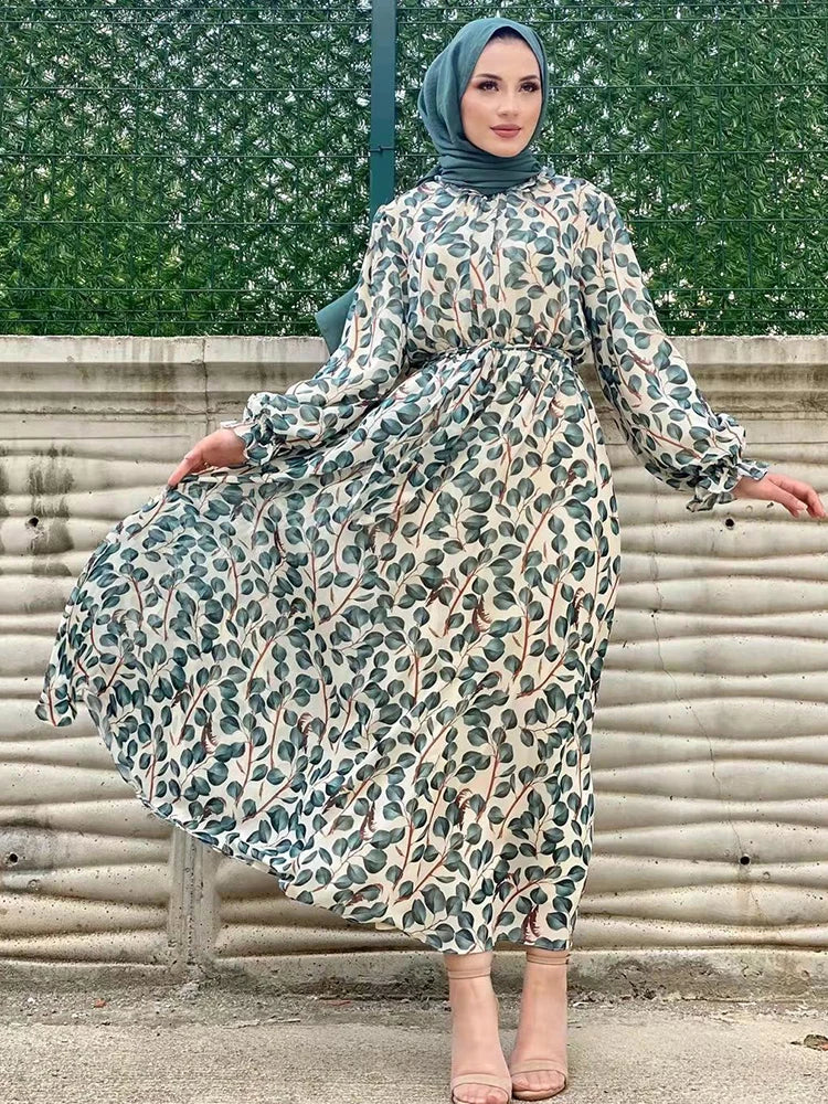Luxury Chiffon Abaya with Floral Details - Loose Summer Dress
