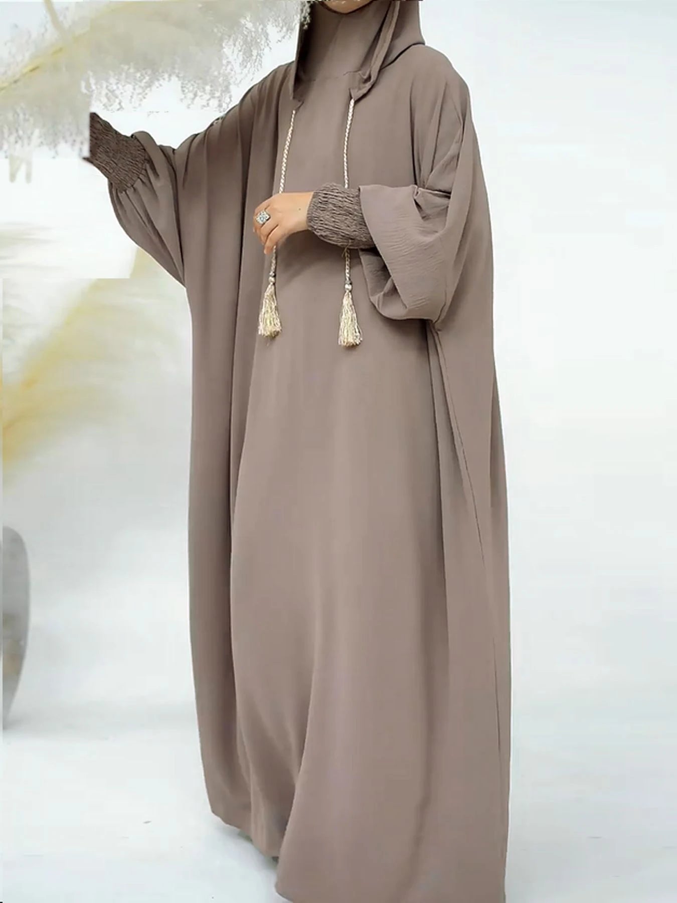 Premium Hooded Abaya Dress - Modest Islamic Clothing with Tassel Detail