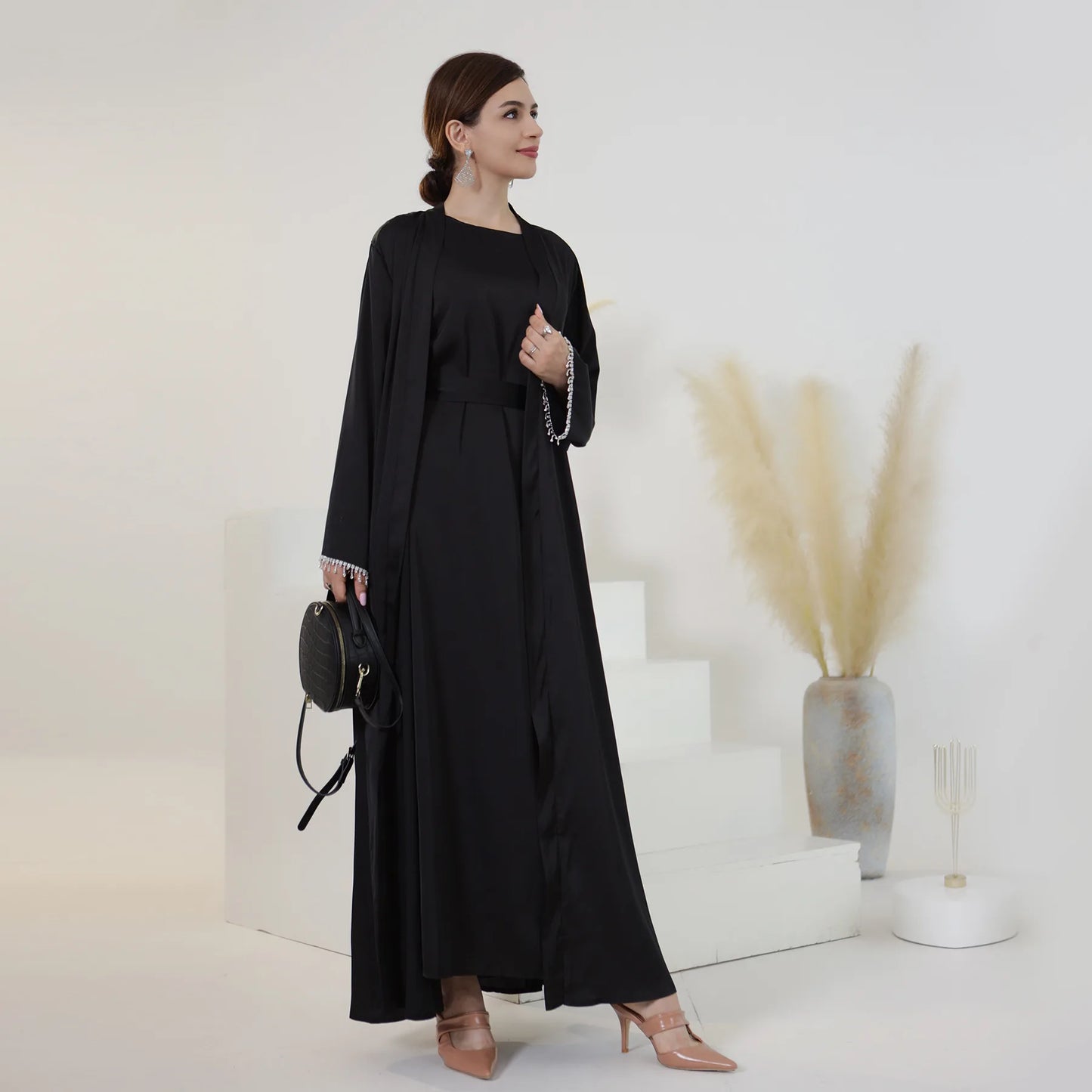 Nida 3-Piece Set with Crystal Chain - Elegant Evening Abaya