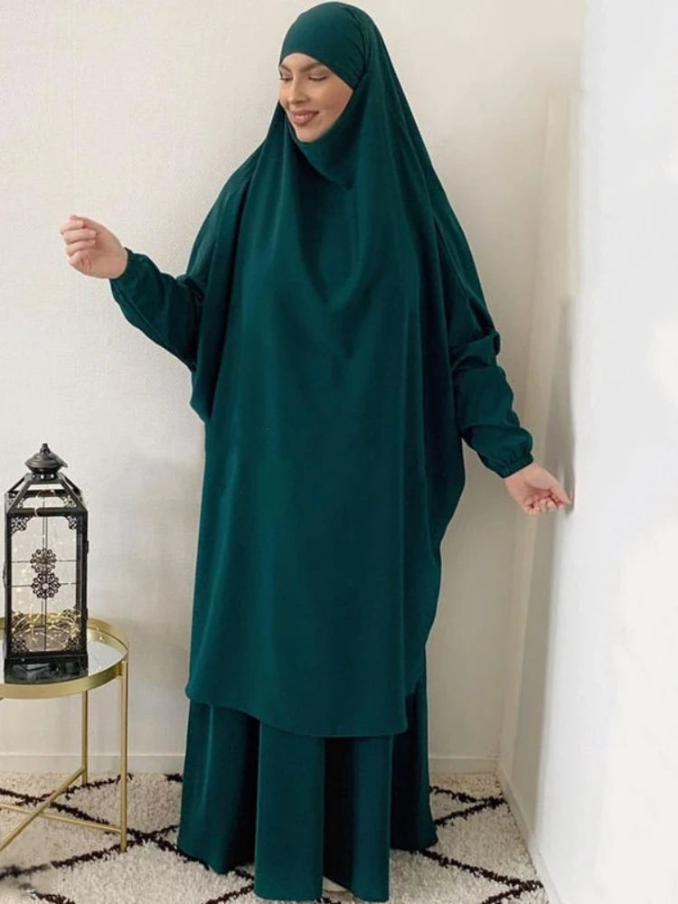 2-Piece Long Khimar & Skirt Prayer Set - Muslim Women Prayer Garment | Ramadan Eid 2025