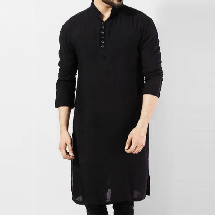 Men's Long Thobe with Zipper - Casual Muslim Robe