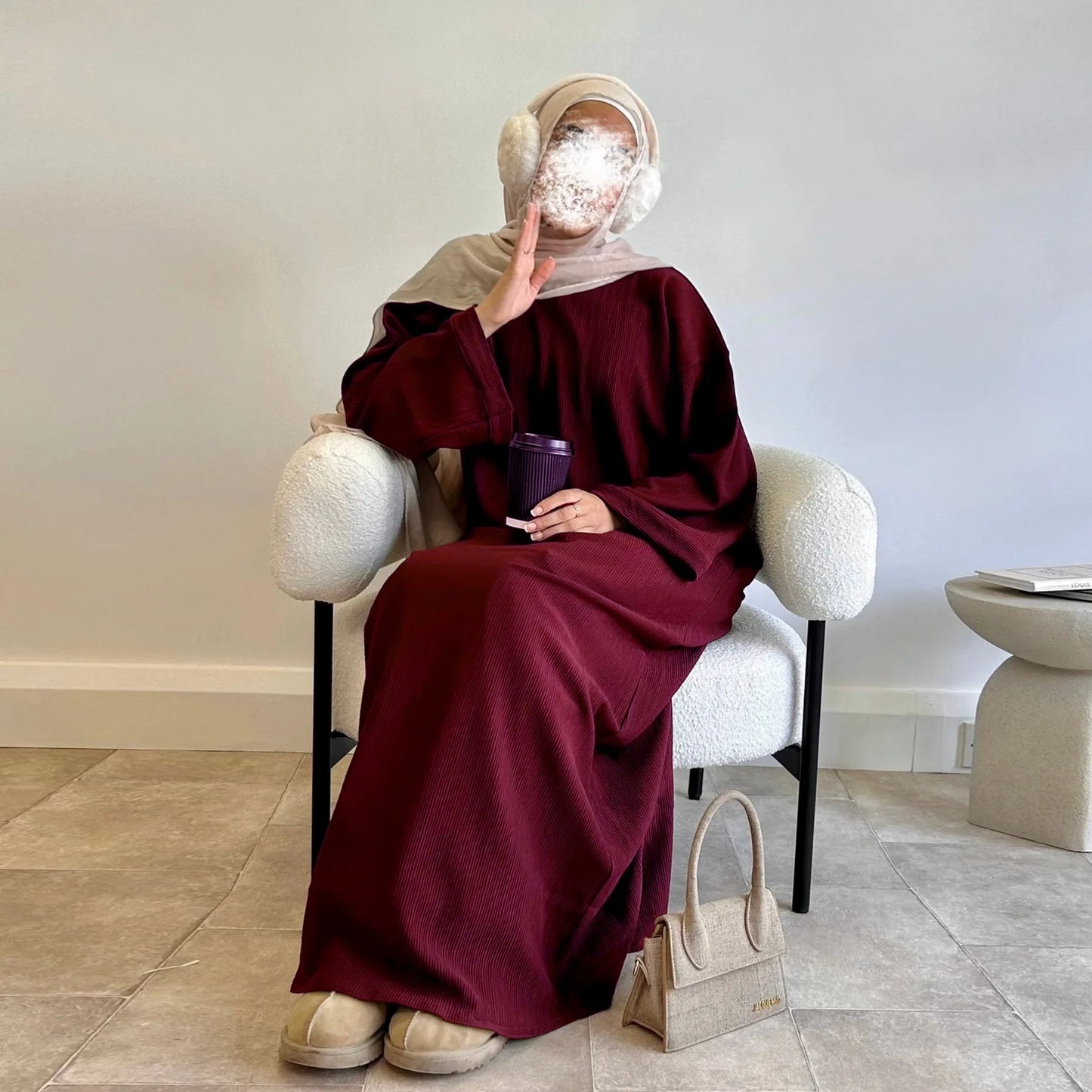 Corduroy Muslim Abaya Dress - Long Robe Kaftan for Women | Ramadan & Eid 2025