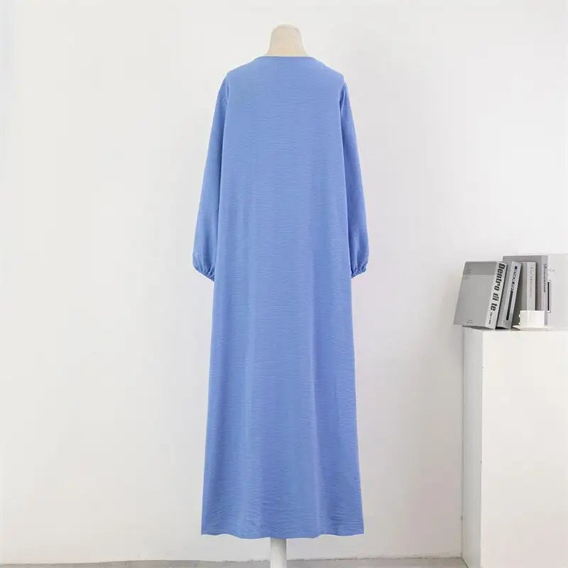 Casual Maxi Abaya with Pockets - Long Sleeve Muslim Dress