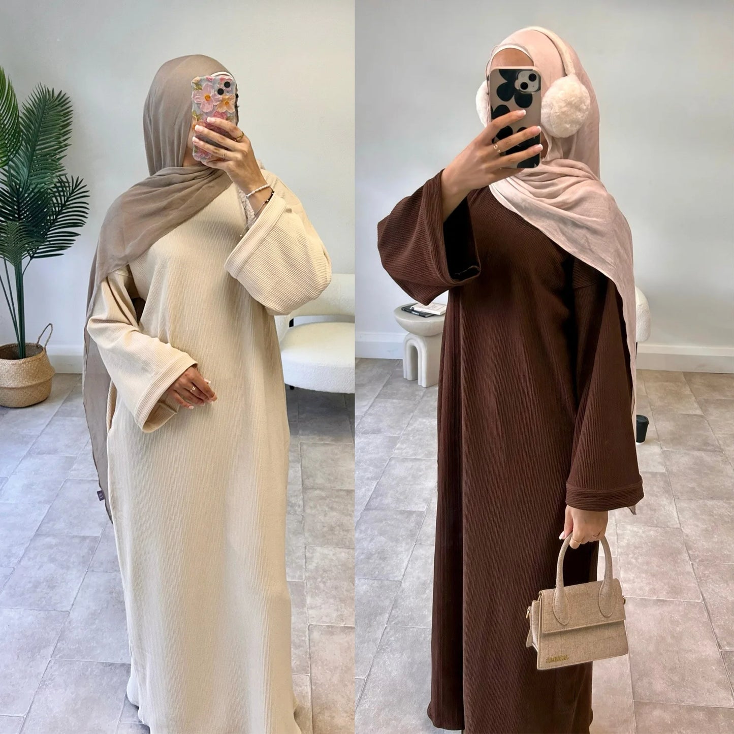Corduroy Muslim Abaya Dress - Long Robe Kaftan for Women | Ramadan & Eid 2025