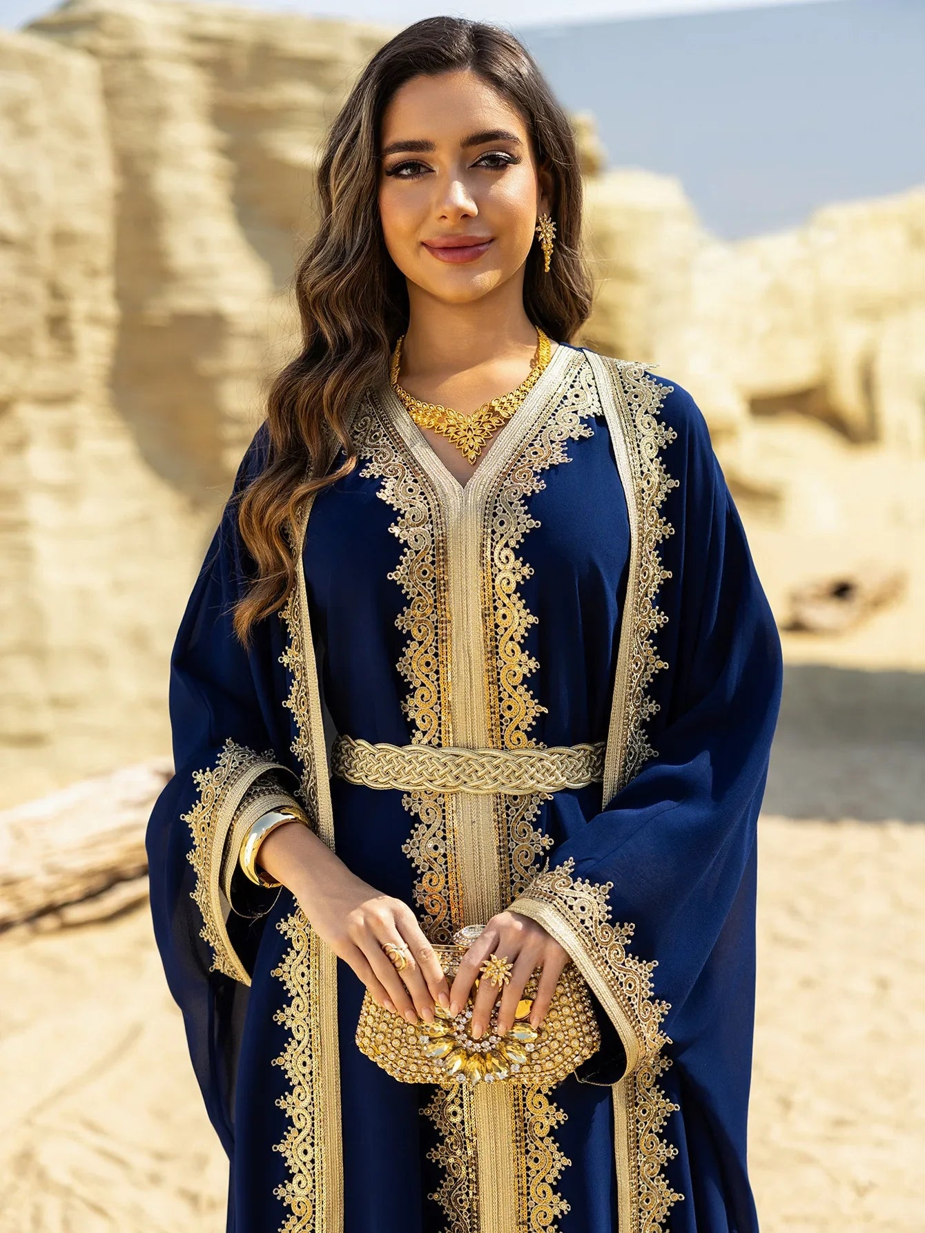 Luxury 2-Piece Kimono Cardigan & Dress Set - Embroidered Abaya