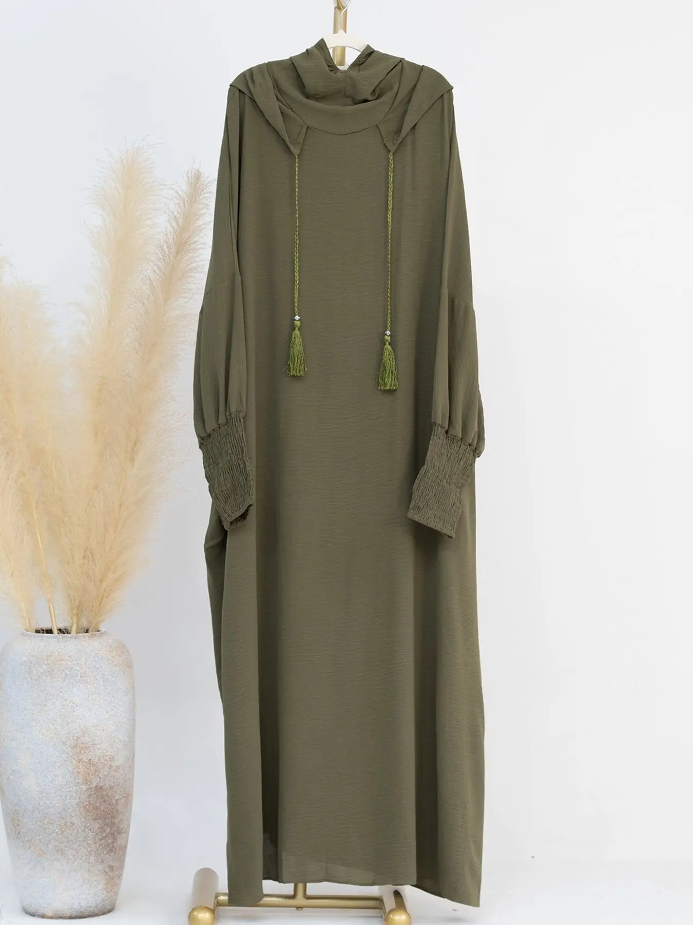 Premium Hooded Abaya Dress - Modest Islamic Clothing with Tassel Detail
