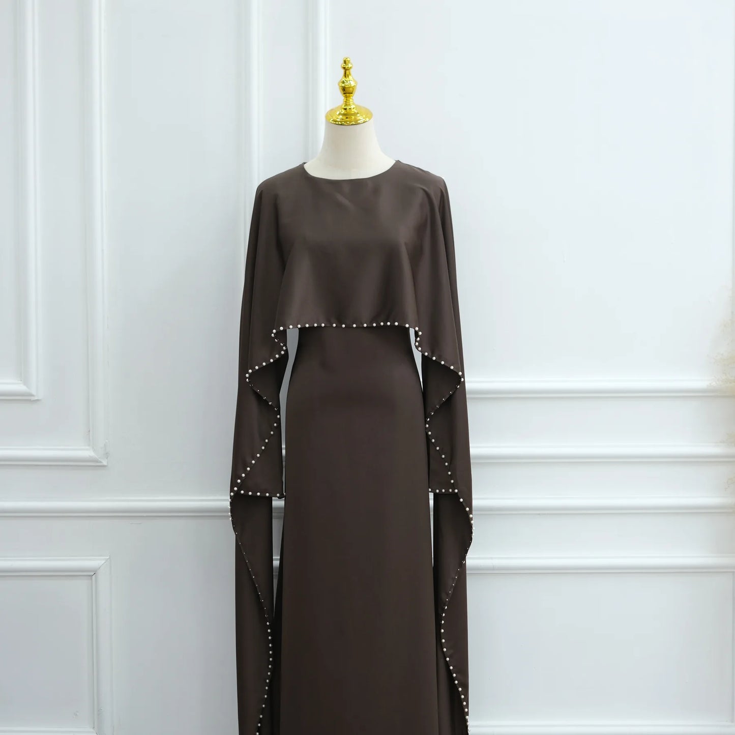 Elegant Beaded Muslim Party Dress - Long Sleeve Abaya Jalabiya for Eid & Ramadan