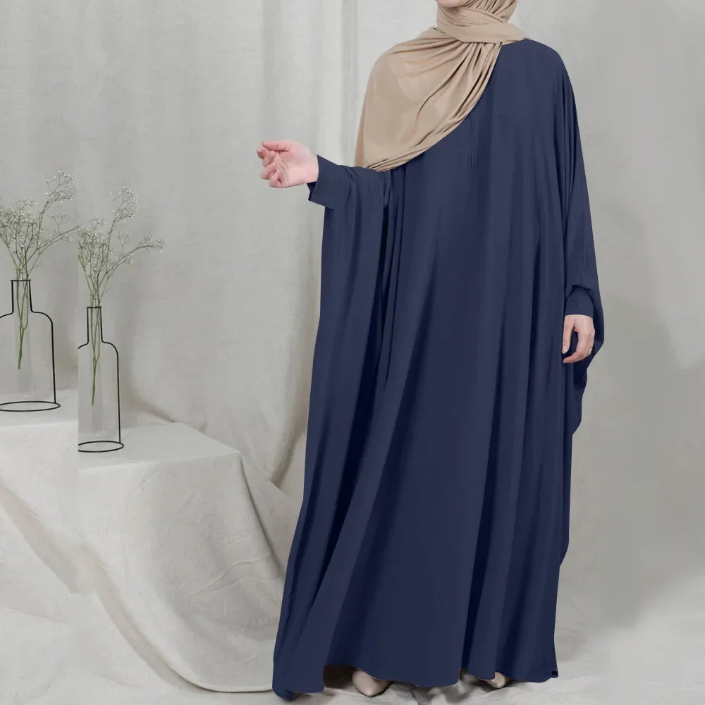 Muslim Women's Zipper Front Abaya - Modest Prayer Dress with Bat Sleeves