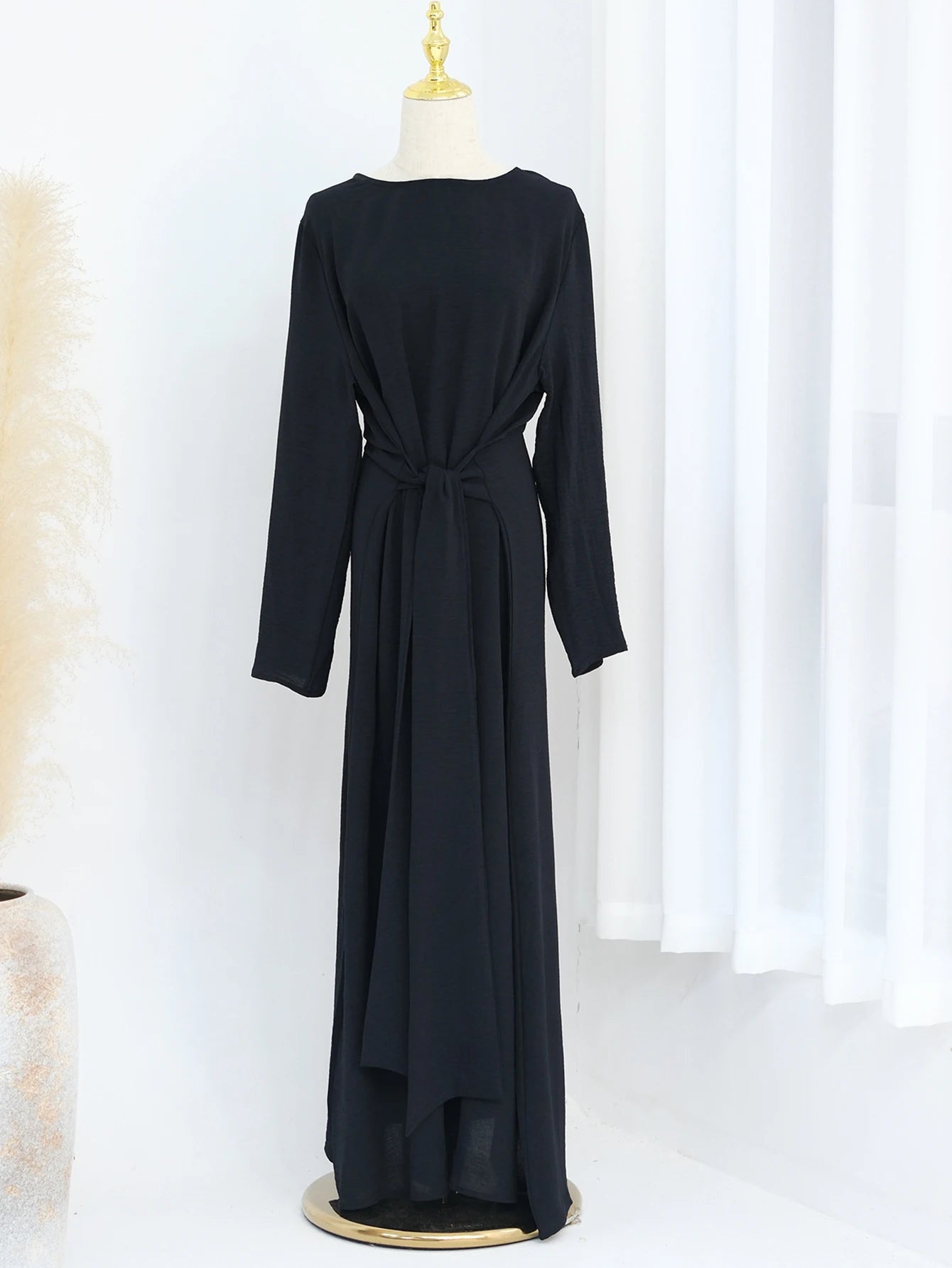 Elegant Belted Long Dress - Muslim Modest Fashion Caftan