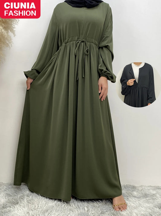 Front Zipper Abaya with Hidden Belt - Elegant Nida Dress