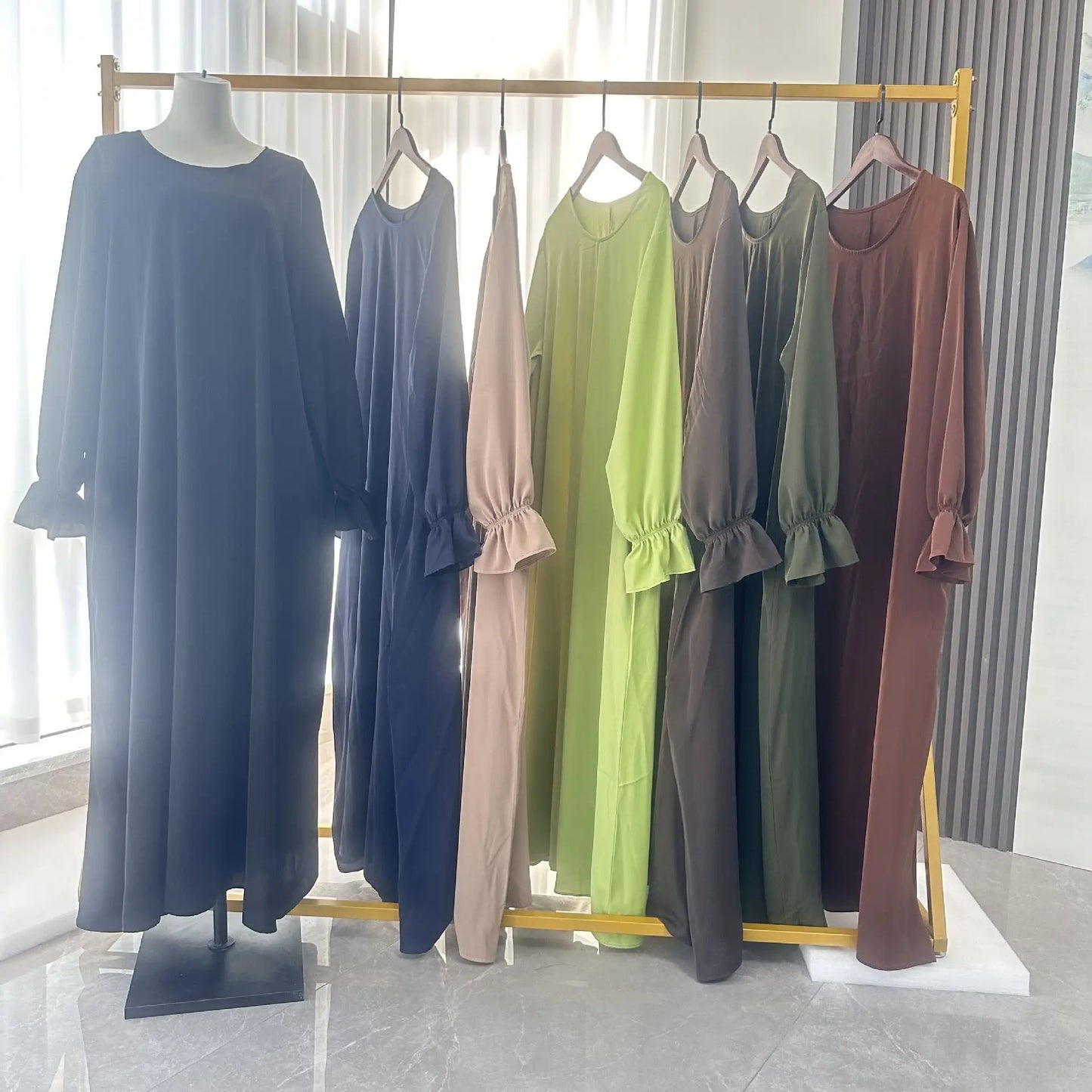 Muslim Modest Abaya Dress with Headscarf - Flare Sleeve Prayer Robe