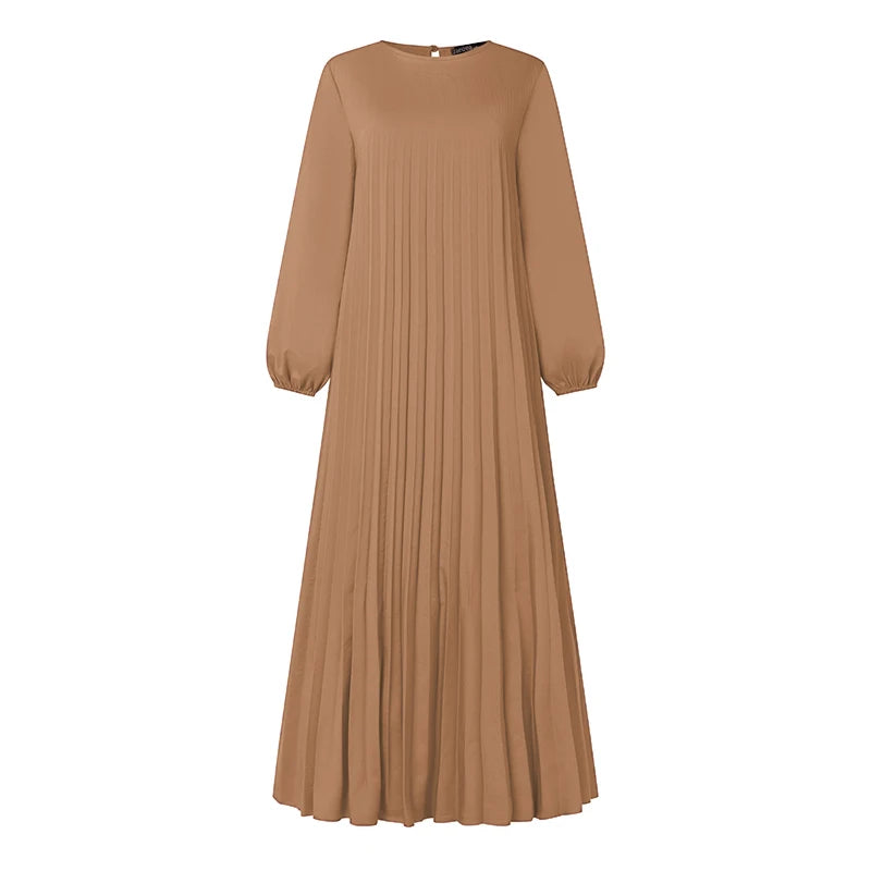Pleated Maxi Dress - Elegant Long Sleeve Abaya