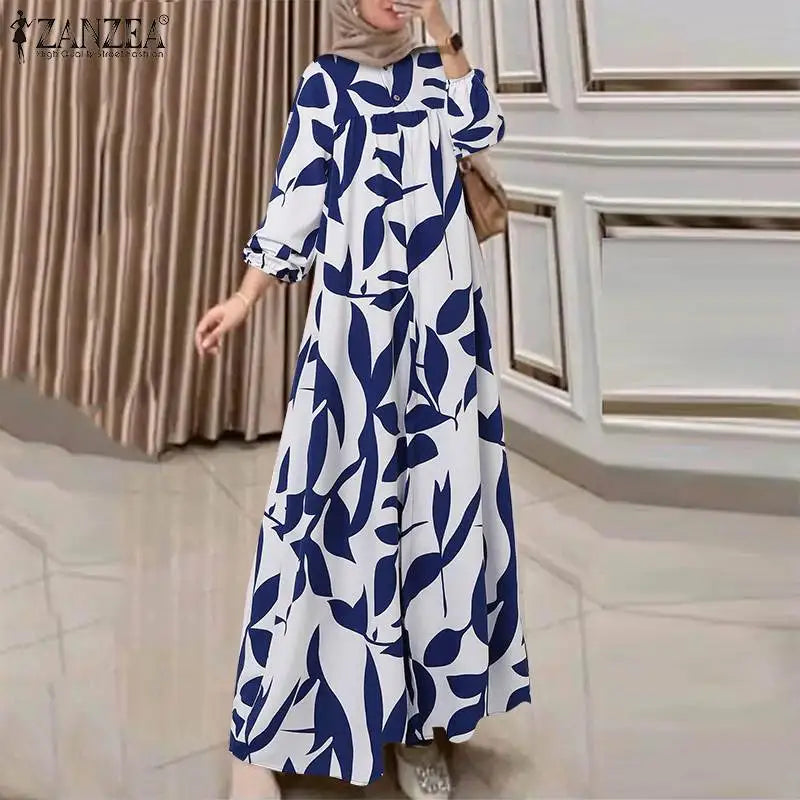Ruffled Print Abaya - Casual A-Line Maxi Dress