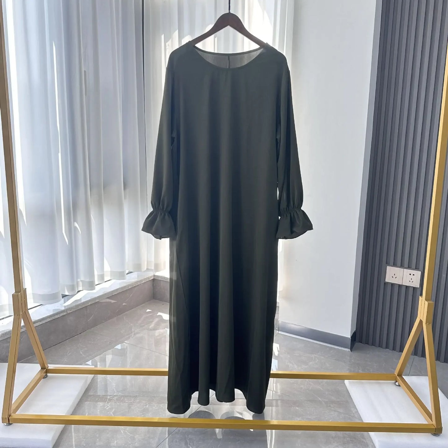 Muslim Modest Abaya Dress with Headscarf - Flare Sleeve Prayer Robe