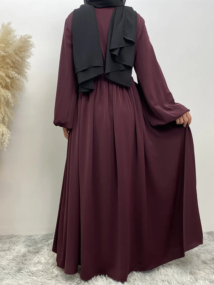 Front Zipper Abaya with Hidden Belt - Elegant Nida Dress