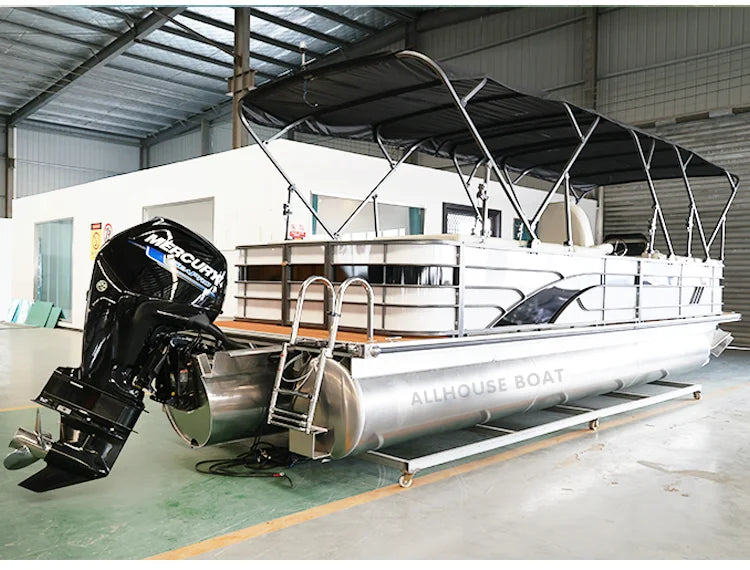 25ft Aluminum Pontoon Houseboat — Outboard Engine | 12–15 Persons