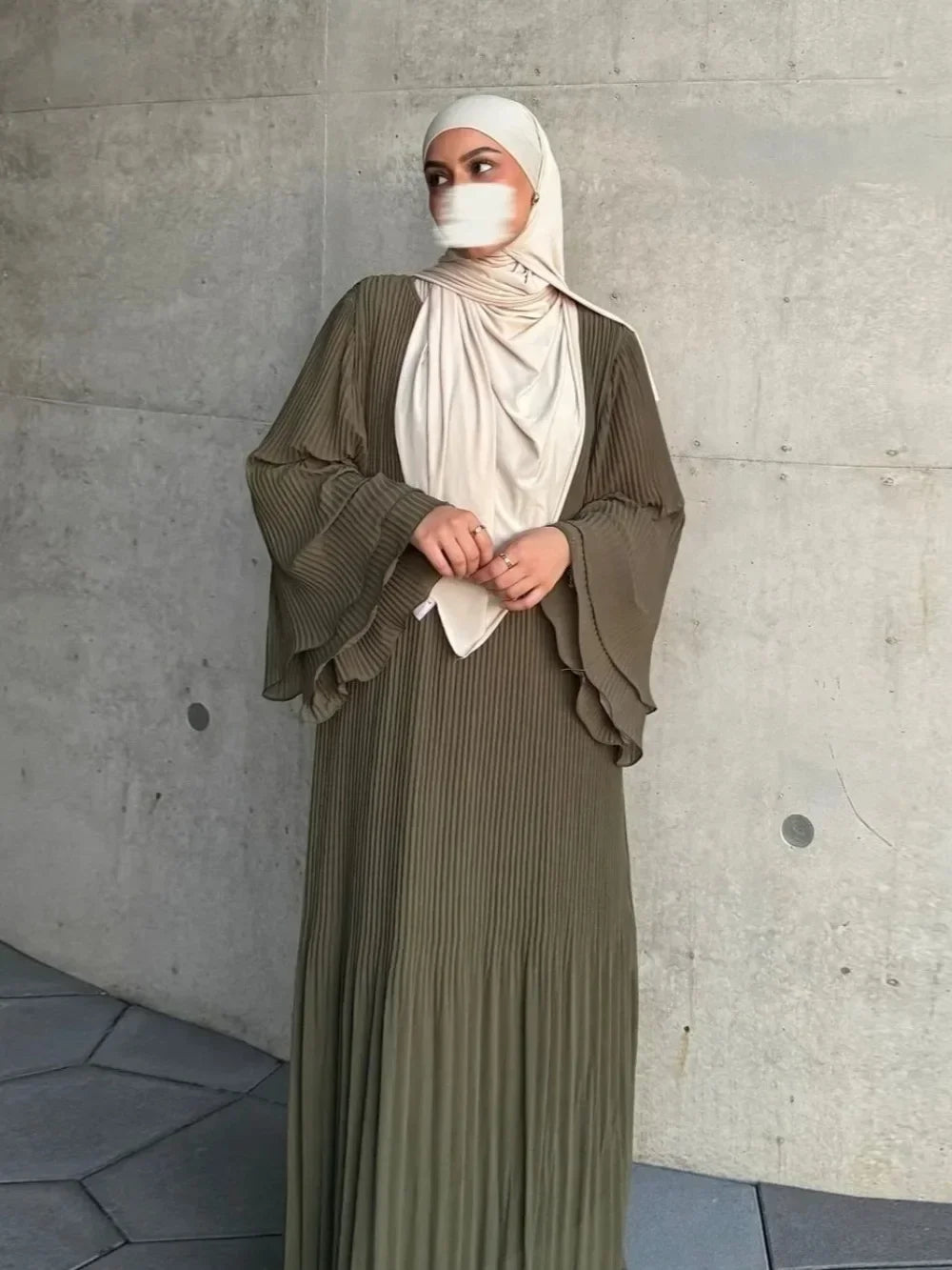 Pleated Flare Sleeve Abaya - Elegant Party Dress