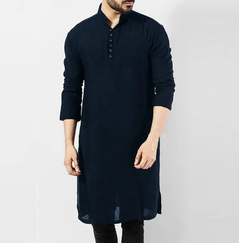 Men's Long Thobe with Zipper - Casual Muslim Robe