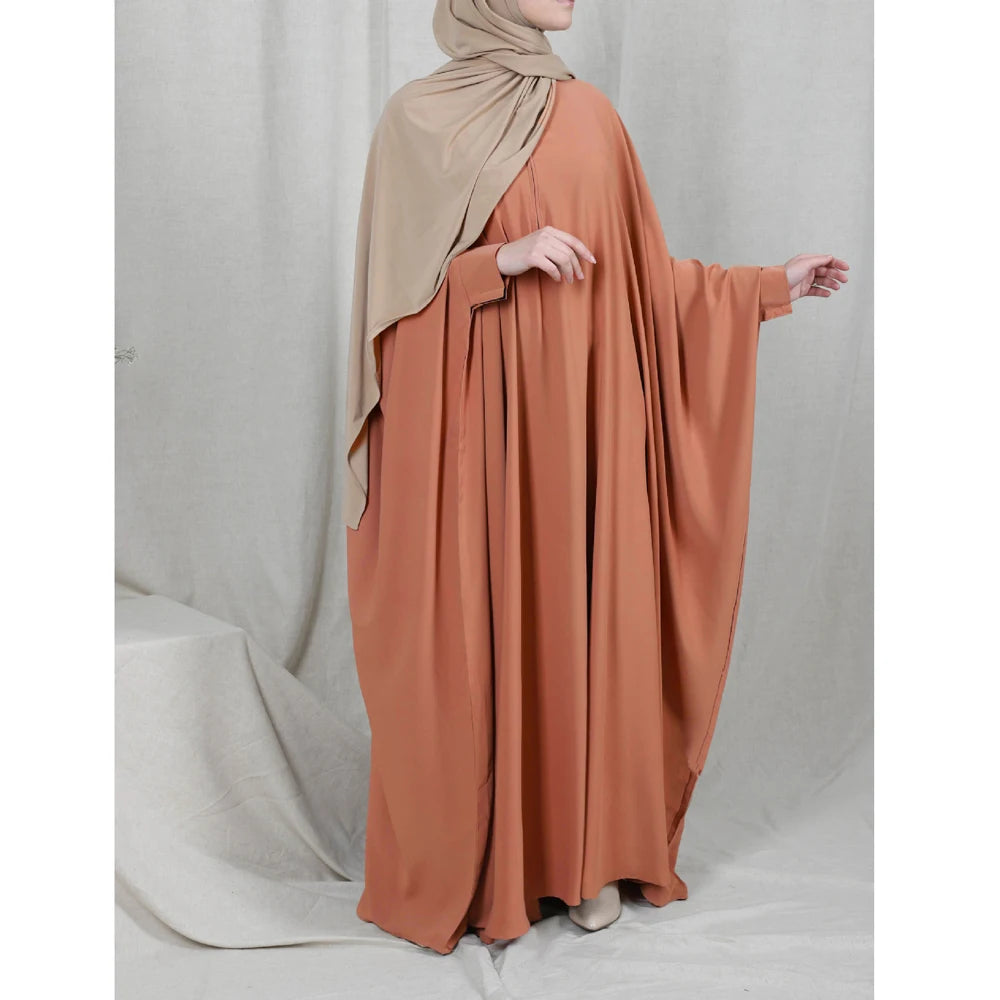 Muslim Women's Zipper Front Abaya - Modest Prayer Dress with Bat Sleeves