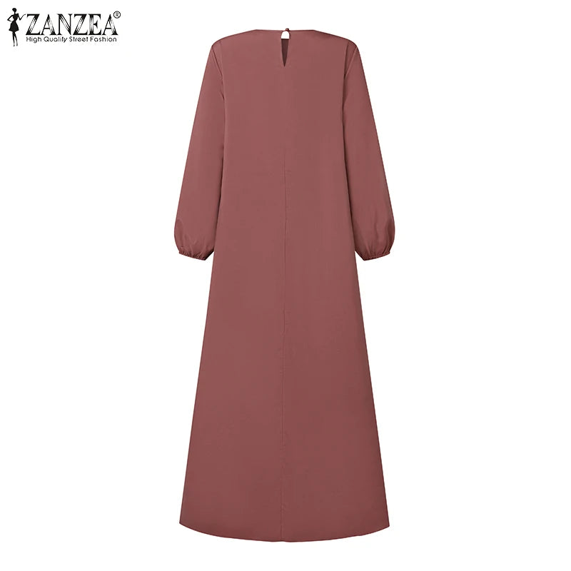 Pleated Maxi Dress - Elegant Long Sleeve Abaya