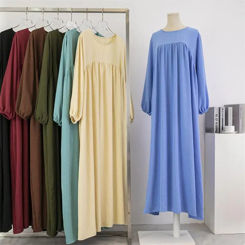 Casual Maxi Abaya with Pockets - Long Sleeve Muslim Dress