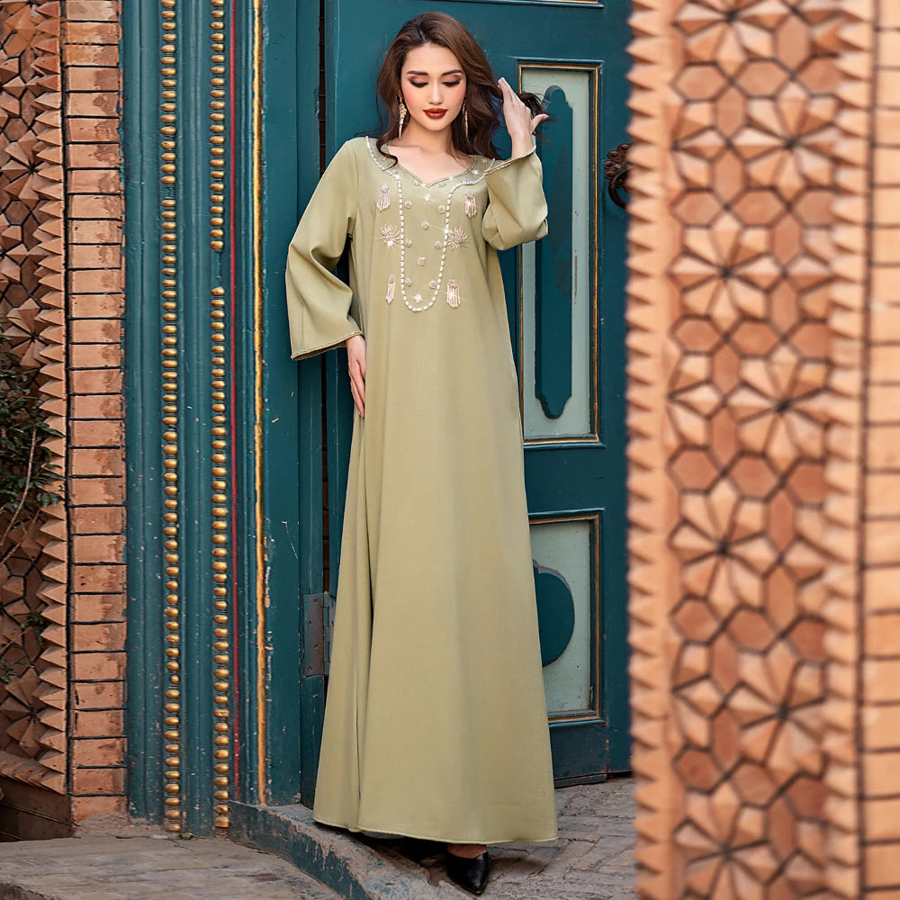 Luxury Diamond Kaftan Abaya - Dubai Elegant Long Dress for Women | Ramadan & Eid