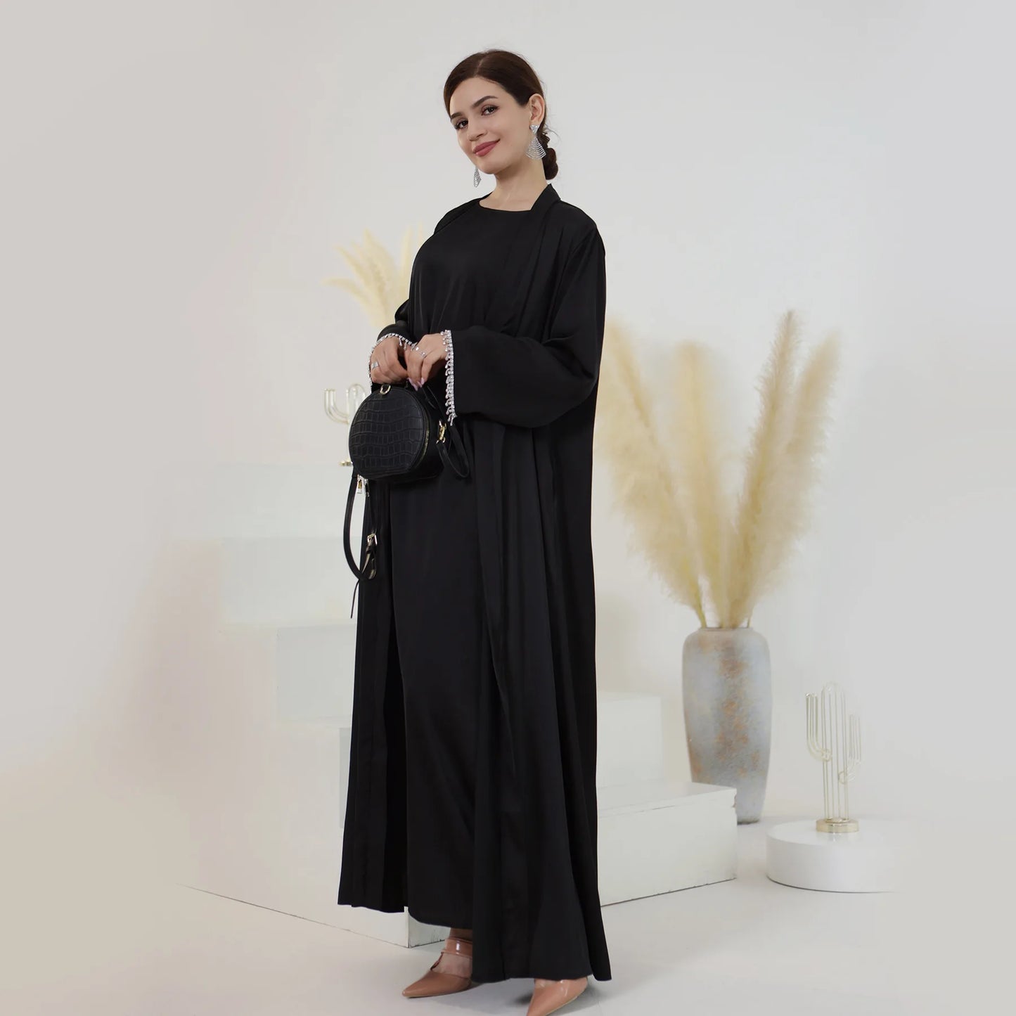 Nida 3-Piece Set with Crystal Chain - Elegant Evening Abaya