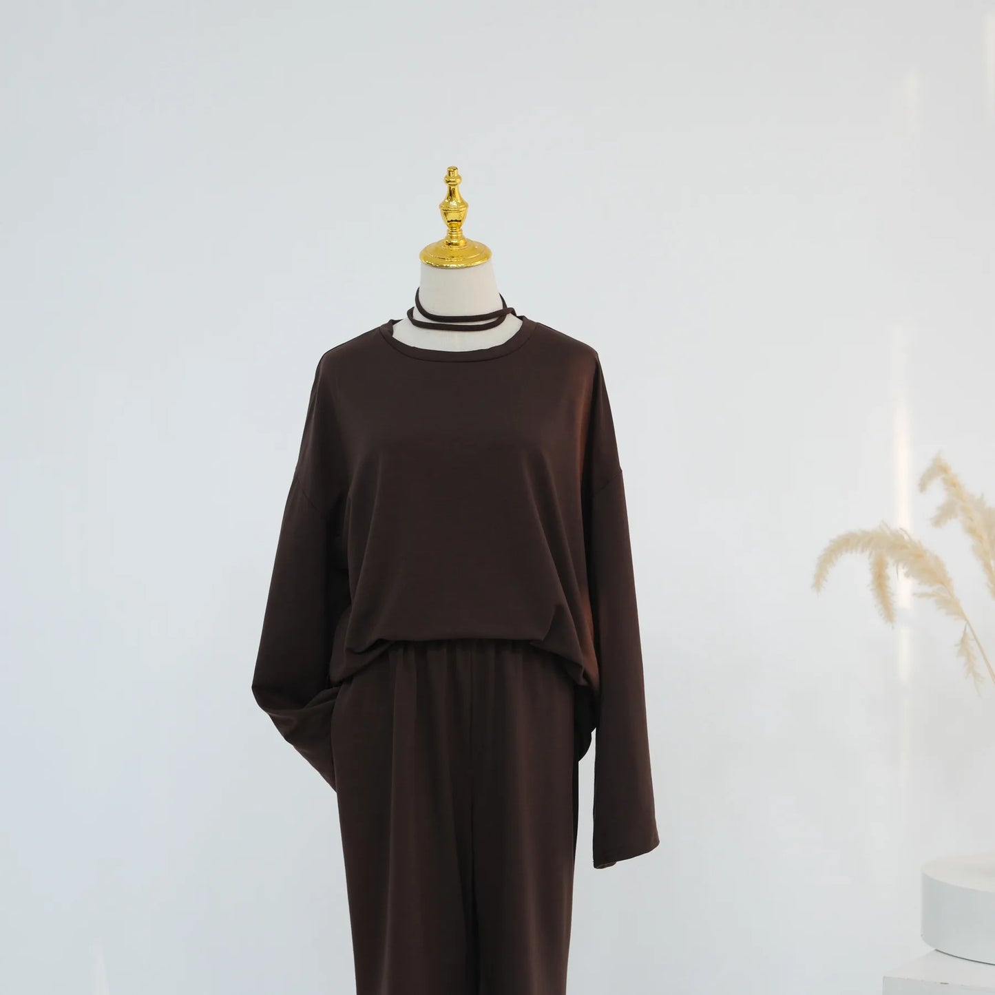 Plain 2-Piece Set - Top & Pants Modest Outfit