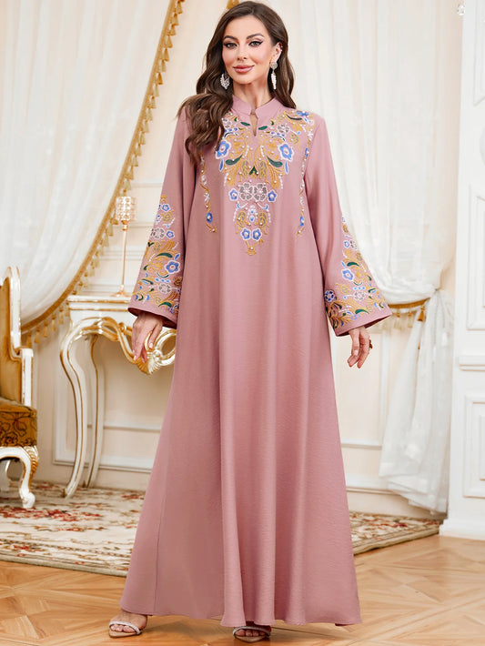 Embroidered Eid Abaya Dress - Elegant Ramadan Kaftan with Beading