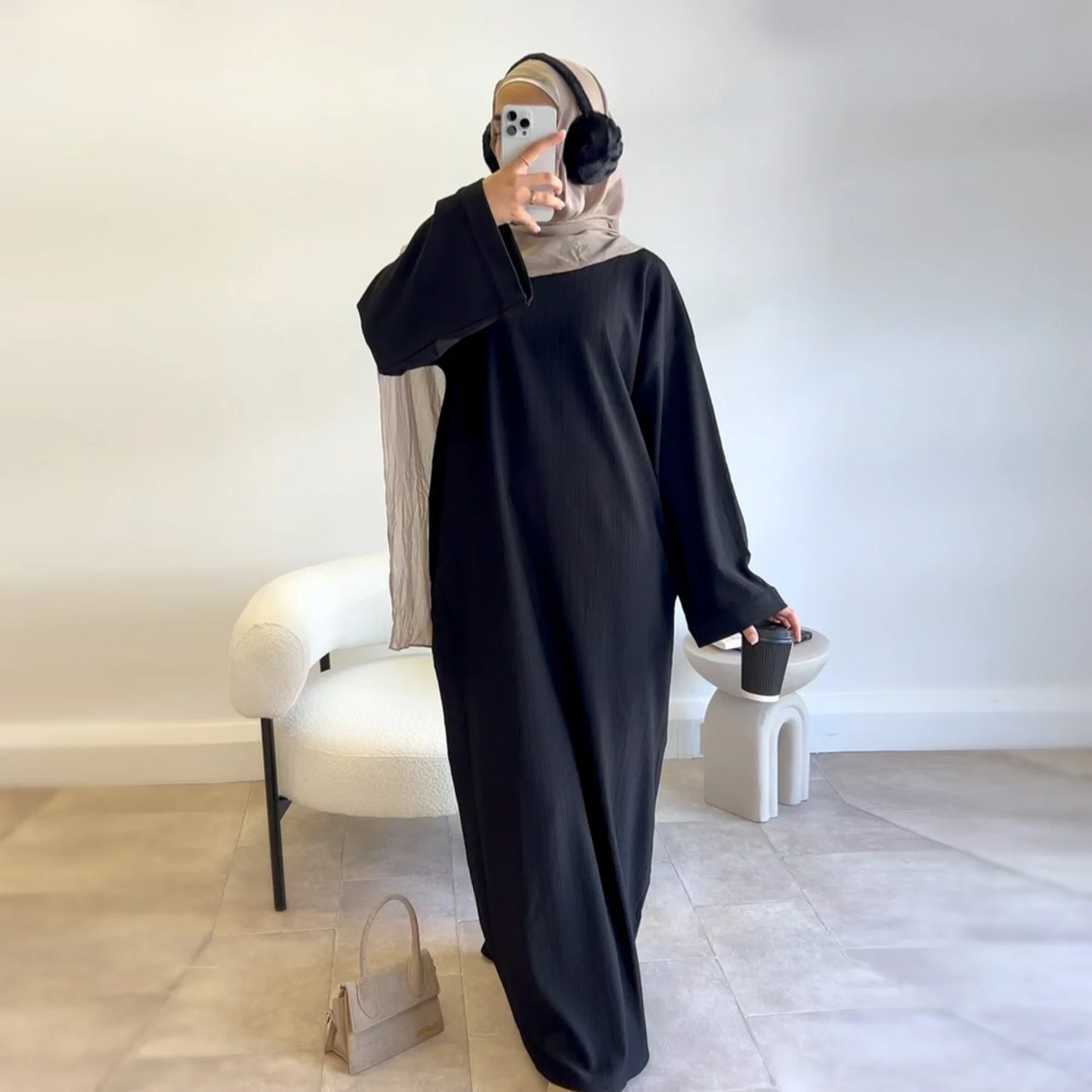 Corduroy Muslim Abaya Dress - Long Robe Kaftan for Women | Ramadan & Eid 2025