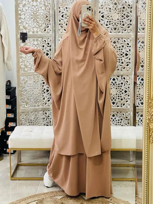 2-Piece Long Khimar & Skirt Prayer Set - Muslim Women Prayer Garment | Ramadan Eid 2025