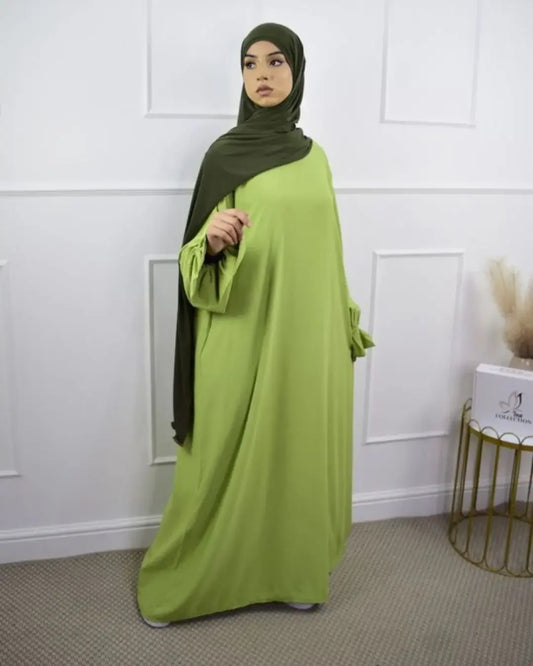 Muslim Modest Abaya Dress with Headscarf - Flare Sleeve Prayer Robe