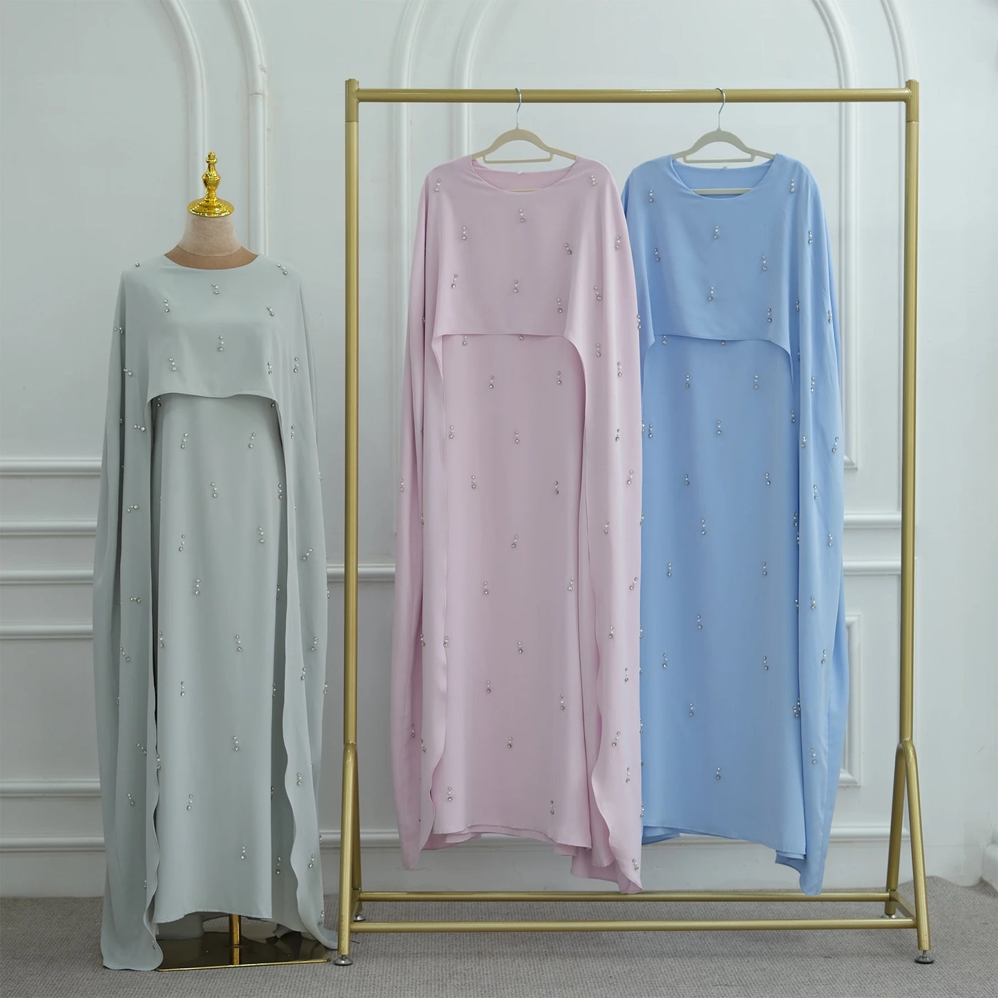 Pearl Diamond Embellished Luxury Abaya Caftan - Elegant Muslim Dress
