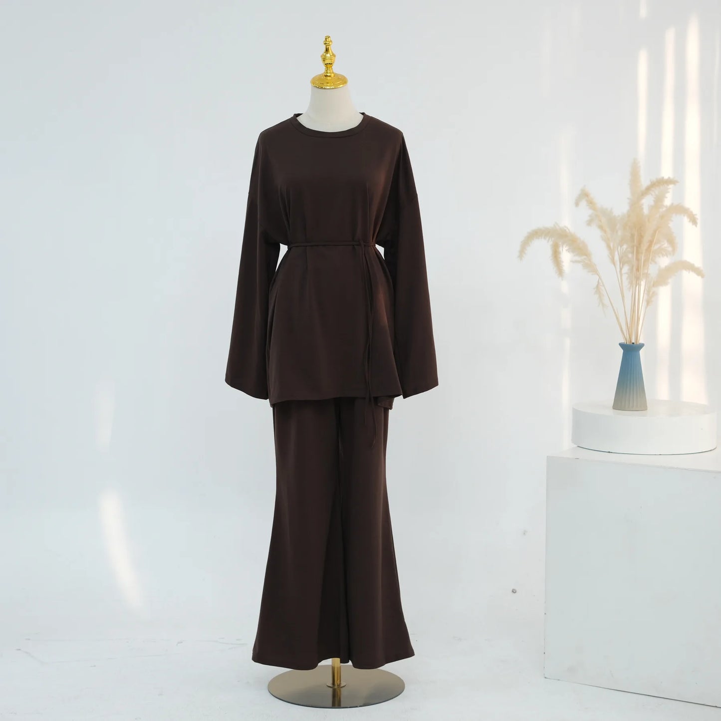 Plain 2-Piece Set - Top & Pants Modest Outfit