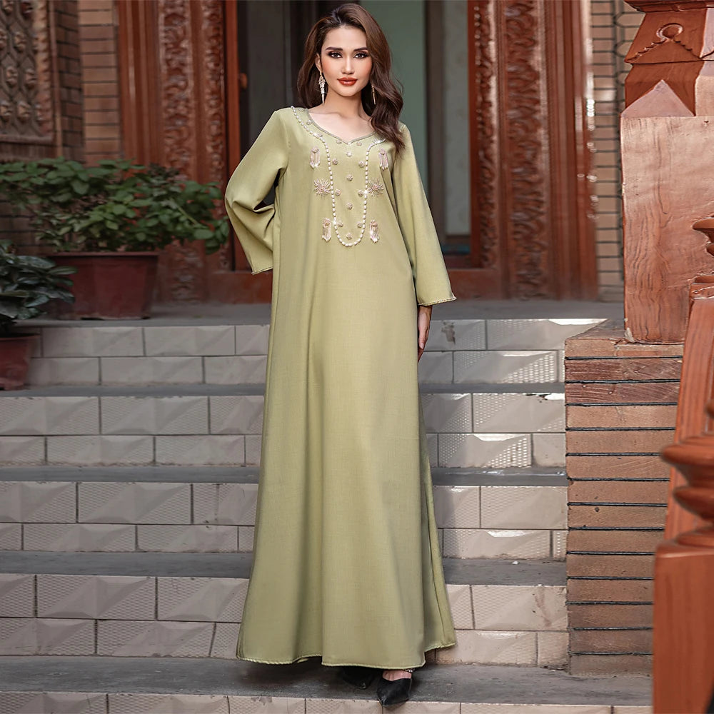 Luxury Diamond Kaftan Abaya - Dubai Elegant Long Dress for Women | Ramadan & Eid