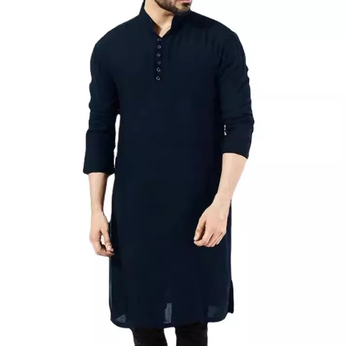 Men's Long Thobe with Zipper - Casual Muslim Robe