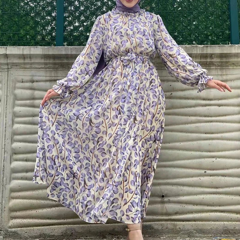 Luxury Chiffon Abaya with Floral Details - Loose Summer Dress