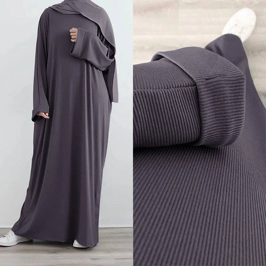 Knitted Muslim Abaya Dress - Long Sleeve Maxi Kaftan for Women | Eid Ramadan 2026