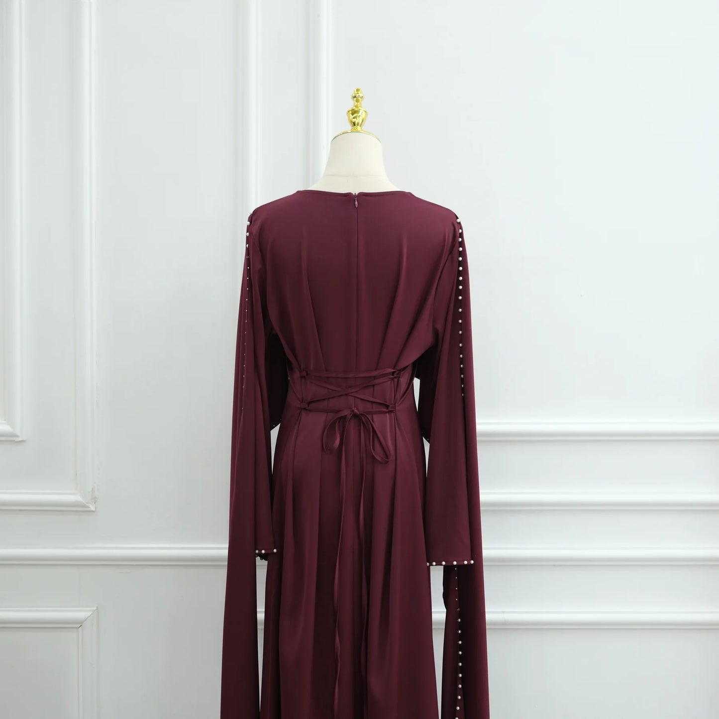 Elegant Beaded Muslim Party Dress - Long Sleeve Abaya Jalabiya for Eid & Ramadan