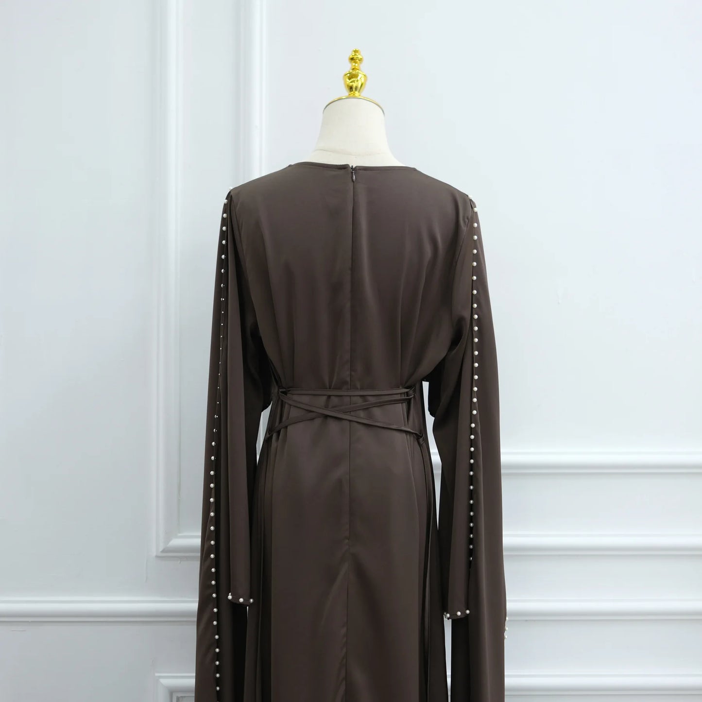 Elegant Beaded Muslim Party Dress - Long Sleeve Abaya Jalabiya for Eid & Ramadan