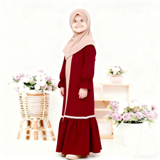 Girls 2-Piece Prayer Dress Set - Kids Khimar & Abaya