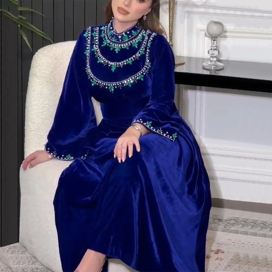 Elegant Velvet Abaya - Embroidered Autumn Winter Dress